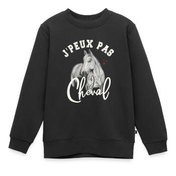 J'Peux Pas J'ai Cheval | Chevaux d'équitation - Sweat Premium enfant bio - noir - Devant - AI Model Kid Female (0cm)