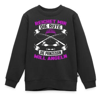 Anglerin Angel Mädchen Reichet mir die Rute Angler - Kinder Premium Organic Sweatshirt - Schwarz - Vorne - AI Model Kid Female (0cm)