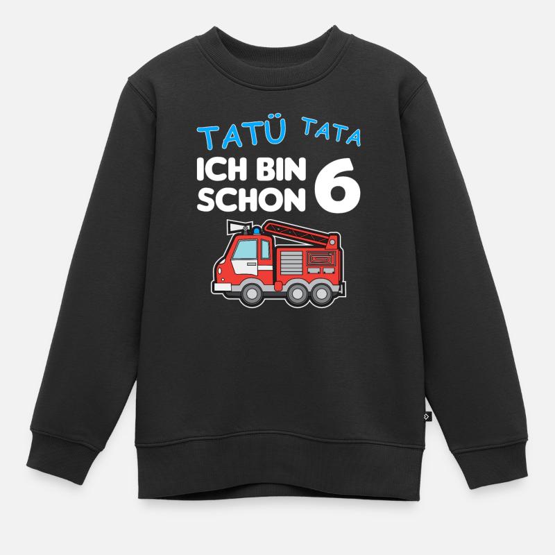 Ich bin schon 6 | 6. Geburtstag Feuerwehr Jungen - Kinder Premium Organic Sweatshirt - Schwarz