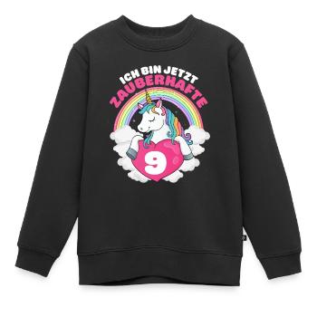 9 Jahre Einhorn 9. Geburtstag Mädchen - Kinder Premium Organic Sweatshirt - Schwarz - Vorne - AI Model Kid Female (0cm)