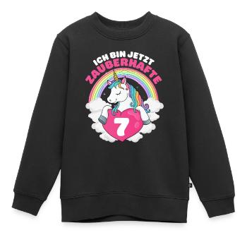 7 Jahre Einhorn 7. Geburtstag Mädchen - Kinder Premium Organic Sweatshirt - Schwarz - Vorne - AI Model Kid Female (0cm)