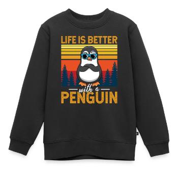 Life is better with a Penguin Pinguin - Kinder Premium Organic Sweatshirt - Schwarz - Vorne - AI Model Kid Female (0cm)