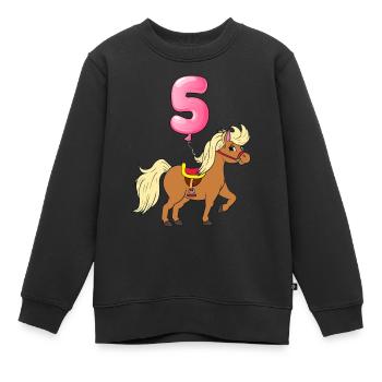 Poney 5 ans Cheval Je suis Déjà 5e anniversaire - Sweat Premium enfant bio - noir - Devant - AI Model Kid Female (0cm)