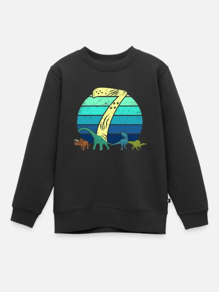 Dinosaurier 7 Jahre Geschenk 7. Geburtstag Retro - Kinder Premium Organic Sweatshirt - Schwarz