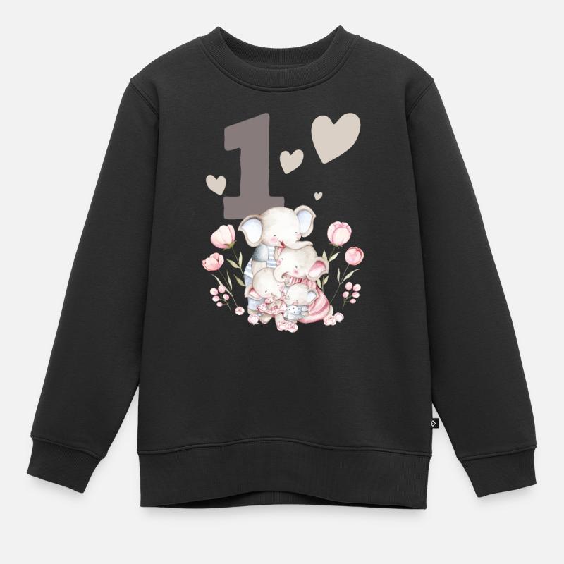 Geburtstagskind Geburtstagsparty Elefant 1. Geburt - Kinder Premium Organic Sweatshirt - Schwarz