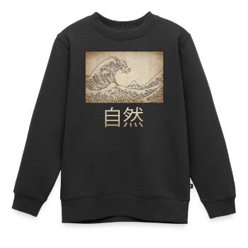 Dark Academia Aesthetic Great Wave Off Kanagawa - Kinder Premium Organic Sweatshirt - Schwarz - Vorne - AI Model Kid Female (0cm)