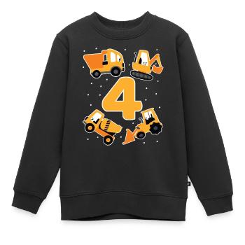 4. Geburtstag 4 Jahre Alt Baumaschinen Bagger LKW - Kinder Premium Organic Sweatshirt - Schwarz - Vorne - AI Model Kid Female (0cm)