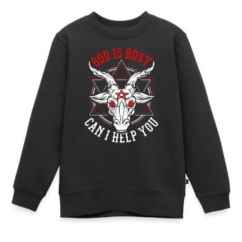 God Is Busy Can I Help You Devil Satanic Satan - Kinder Premium Organic Sweatshirt - Schwarz - Vorne - AI Model Kid Female (0cm)