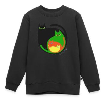 Runde farbige Katzen Abbildung - Kinder Premium Organic Sweatshirt - Schwarz - Vorne - AI Model Kid Female (0cm)