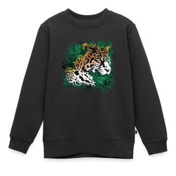 Leopard Rainforest Plants Nature Vegetation - Kids Premium Organic Sweatshirt - black - Front - AI Model Kid Female (0cm)