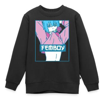 Femboy Anime Boy Gay Esthétique Pastel Mordant Rose - Sweat Premium enfant bio - noir - Devant - AI Model Kid Female (0cm)