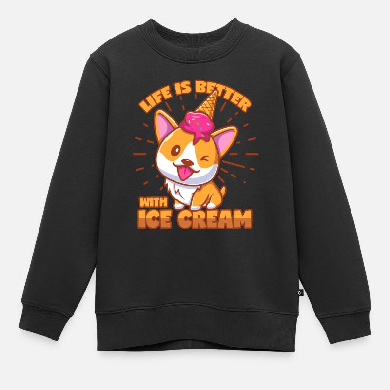 Eis Corgi Shiba Inu Hund Eiswaffel Eisbecher - Kinder Premium Organic Sweatshirt - Schwarz
