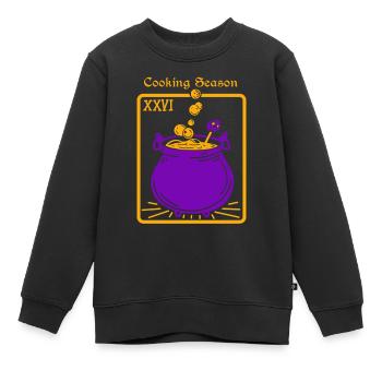 Carte de tarot de sorcellerie du chaudron d’Halloween - Sweat Premium enfant bio - noir - Devant - AI Model Kid Female (0cm)