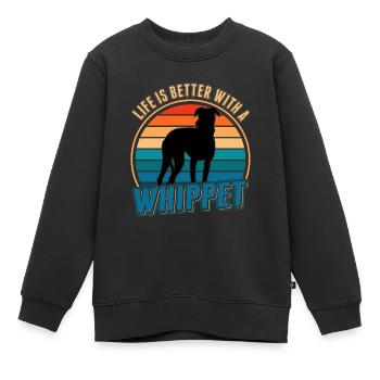 Life is better with a Whippet Windhund Sighthound - Kinder Premium Organic Sweatshirt - Schwarz - Vorne - AI Model Kid Female (0cm)