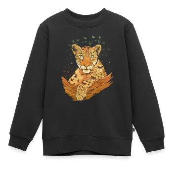 Animaux Amoureux des animaux Cadeau Animal Léopard - Sweat Premium enfant bio - noir - Devant - AI Model Kid Female (0cm)