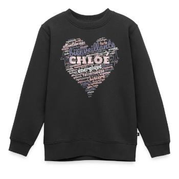 Chloé Nuage de Mots en Cœur –Battements cœur - Sweat Premium enfant bio - noir - Devant - AI Model Kid Female (0cm)