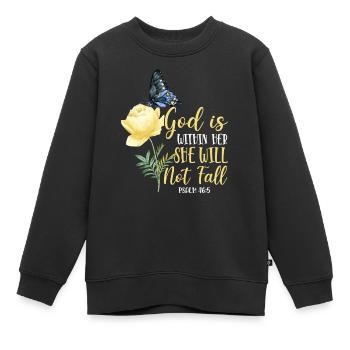 Citation de verset biblique chrétien - Sweat Premium enfant bio - noir - Devant - AI Model Kid Female (0cm)