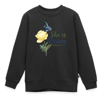 Christian Bible Verse Butterfly - Kinder Premium Organic Sweatshirt - Schwarz - Vorne - AI Model Kid Female (0cm)