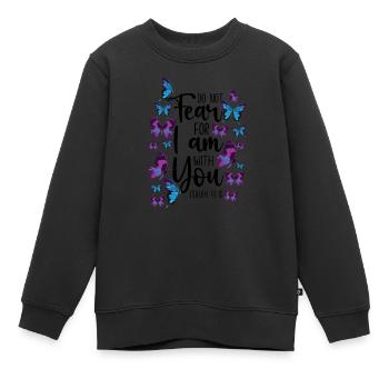 Citation de verset biblique chrétien - Sweat Premium enfant bio - noir - Devant - AI Model Kid Female (0cm)