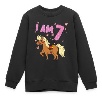 Poney I À 7 ans cheval 7ème anniversaire - Sweat Premium enfant bio - noir - Devant - AI Model Kid Female (0cm)