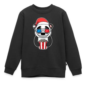 Weihnachten Panda Bär Popcorn Kino - Kinder Premium Organic Sweatshirt - Schwarz - Vorne - AI Model Kid Female (0cm)