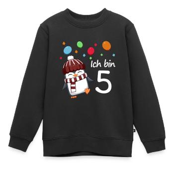 Ich bin 5 Pinguin Geburstag Design - Kinder Premium Organic Sweatshirt - Schwarz - Vorne - AI Model Kid Female (0cm)