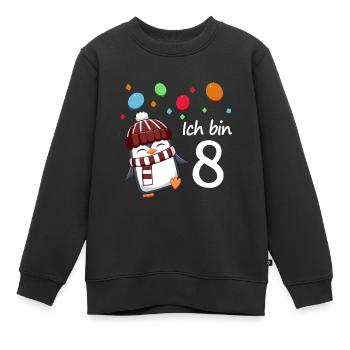 Ich bin 8 Pinguin Geburstag Design - Kinder Premium Organic Sweatshirt - Schwarz - Vorne - AI Model Kid Female (0cm)