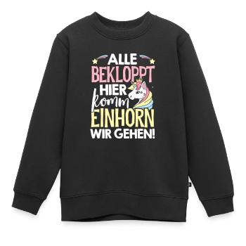 Alle Bekloppt Hier Komm Einhorn Wir Gehen Einhörne - Kinder Premium Organic Sweatshirt - Schwarz - Vorne - AI Model Kid Female (0cm)