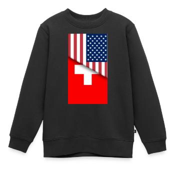 États-Unis Suisse Drapeau suisse Double nationalité Américaine - Sweat Premium enfant bio - noir - Devant - AI Model Kid Female (0cm)