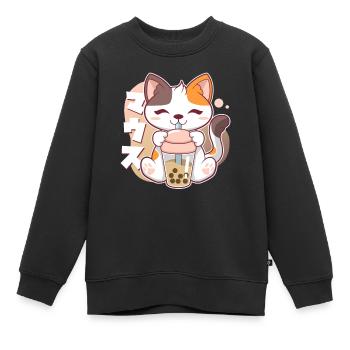 Katze Boba Bubble Tea Kawaii Anime Neko - Kinder Premium Organic Sweatshirt - Schwarz - Vorne - AI Model Kid Female (0cm)