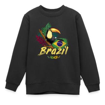 Toucan vintage du Brésil avec drapeau et masque de samba - Sweat Premium enfant bio - noir - Devant - AI Model Kid Female (0cm)