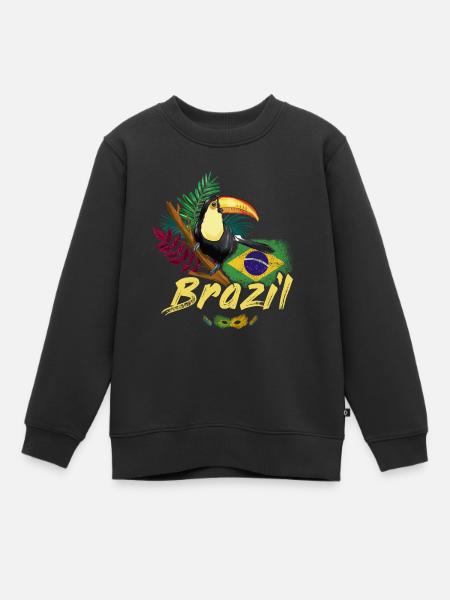 Toucan vintage du Brésil avec drapeau et masque de samba - Sweat Premium enfant bio - noir