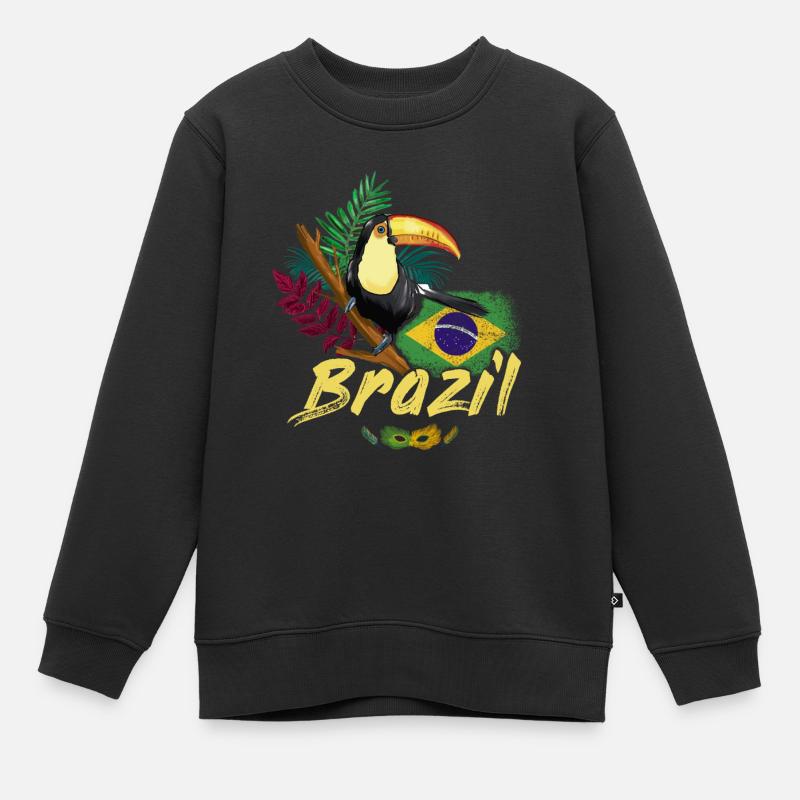 Toucan vintage du Brésil avec drapeau et masque de samba - Sweat Premium enfant bio - noir