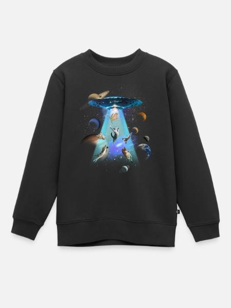 Chats UFO Funny Kitties Alien Flying Saucer Humour - Sweat Premium enfant bio - noir