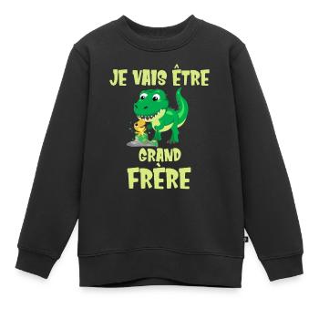 Je vais être grand frère Futur Dinosaure Dino - Sweat Premium enfant bio - noir - Devant - AI Model Kid Female (0cm)
