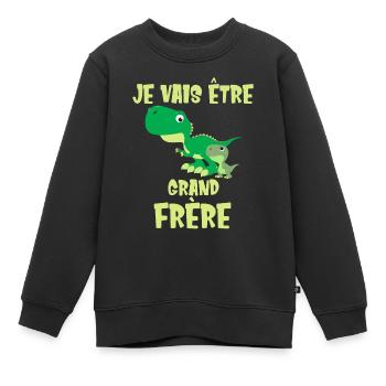 Je vais être grand frère Dinosaure Futur Dino - Sweat Premium enfant bio - noir - Devant - AI Model Kid Female (0cm)