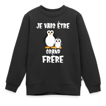 Je vais être grand frère Futur Bientôt Manchot - Sweat Premium enfant bio - noir - Devant - AI Model Kid Female (0cm)