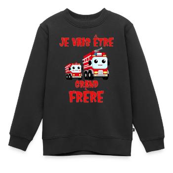 Je vais être grand frère Futur camion de pompiers - Sweat Premium enfant bio - noir - Devant - AI Model Kid Female (0cm)