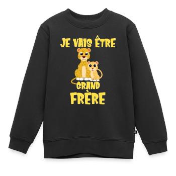 Je vais être grand frère Futur Léopard - Sweat Premium enfant bio - noir - Devant - AI Model Kid Female (0cm)