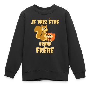Je vais être grand frère Futur Bientôt écureuil - Sweat Premium enfant bio - noir - Devant - AI Model Kid Female (0cm)