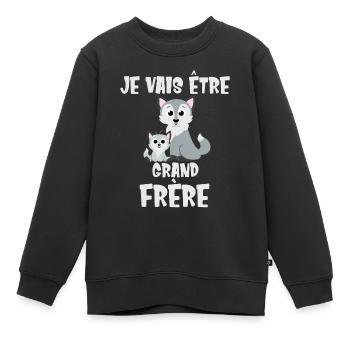Je vais être grand frère chien loup Futur Bientôt - Sweat Premium enfant bio - noir - Devant - AI Model Kid Female (0cm)
