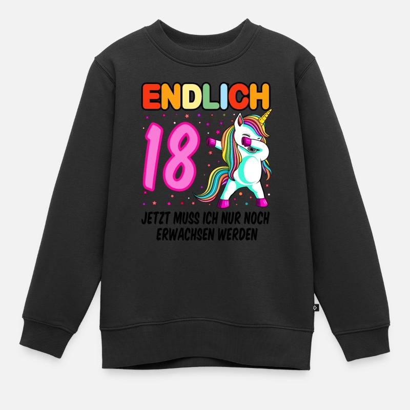 18. Geburtstag Einhorn 18 Jahre 18. Jubiläum Fun - Kinder Premium Organic Sweatshirt - Schwarz