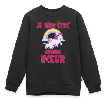 Je vais être grande sœur licorne Future Bientôt - Sweat Premium enfant bio - noir - Devant - AI Model Kid Female (0cm)