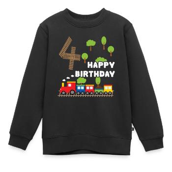 Junge Geburtstagsshirt 4 Jahre Zug Eisenbahn - Kinder Premium Organic Sweatshirt - Schwarz - Vorne - AI Model Kid Female (0cm)