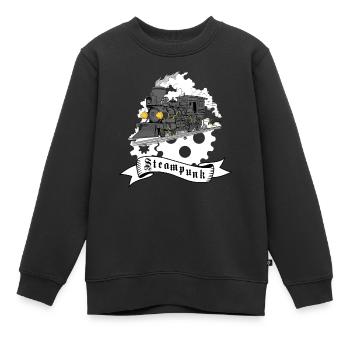 Dampf Zug Steampunk - Kinder Premium Organic Sweatshirt - Schwarz - Vorne - AI Model Kid Female (0cm)