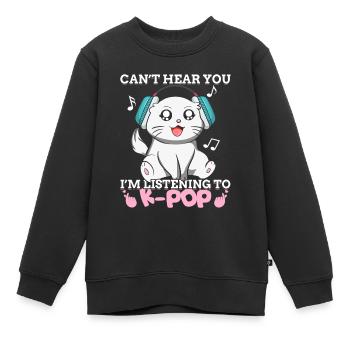 Kpop Kawaii Katze I'm Listening To K-pop Music Ges - Kinder Premium Organic Sweatshirt - Schwarz - Vorne - AI Model Kid Female (0cm)