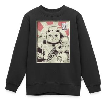 Esthétique japonaise Maneki Neko Cat timbre-poste - Sweat Premium enfant bio - noir - Devant - AI Model Kid Female (0cm)