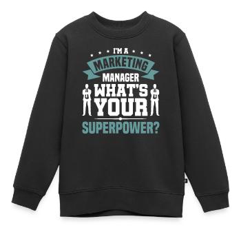Stratégie publicitaire Marketing Manager Marketing - Sweat Premium enfant bio - noir - Devant - AI Model Kid Female (0cm)