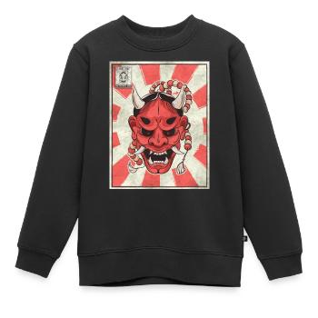 Timbre-poste japonais esthétique Demon Oni Mask - Sweat Premium enfant bio - noir - Devant - AI Model Kid Female (0cm)