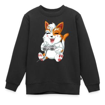 Katze Videospieler - Kinder Premium Organic Sweatshirt - Schwarz - Vorne - AI Model Kid Female (0cm)